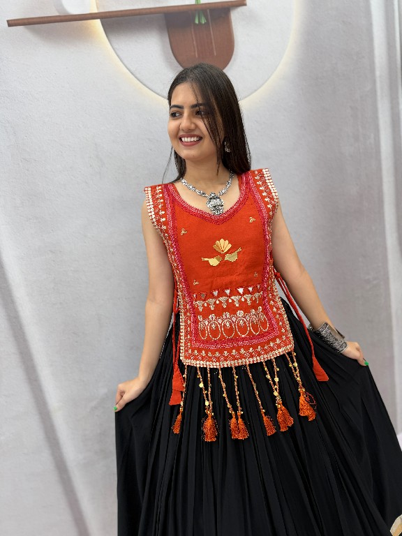 PRISHA CREATION D.NO PC-608 WHOLESALE READYMADE COTTON NAVRATRI SPECIAL HAND WORK LEHENGA CHOLI WITH KOTI FOR EXPORT