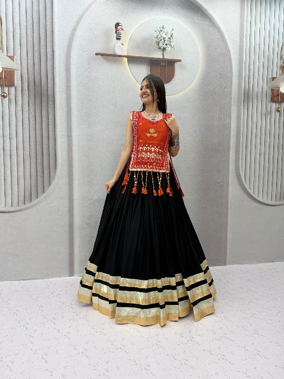 PRISHA CREATION D.NO PC-608 WHOLESALE READYMADE COTTON NAVRATRI SPECIAL HAND WORK LEHENGA CHOLI WITH KOTI FOR EXPORT