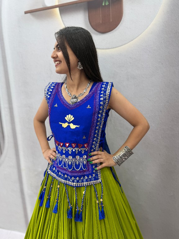 PRISHA CREATION D.NO PC-608 WHOLESALE READYMADE COTTON NAVRATRI SPECIAL HAND WORK LEHENGA CHOLI WITH KOTI FOR EXPORT