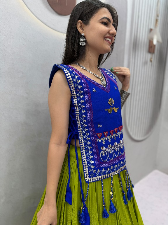 PRISHA CREATION D.NO PC-608 WHOLESALE READYMADE COTTON NAVRATRI SPECIAL HAND WORK LEHENGA CHOLI WITH KOTI FOR EXPORT
