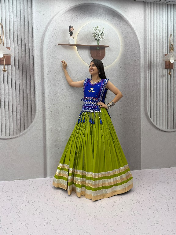 PRISHA CREATION D.NO PC-608 WHOLESALE READYMADE COTTON NAVRATRI SPECIAL HAND WORK LEHENGA CHOLI WITH KOTI FOR EXPORT