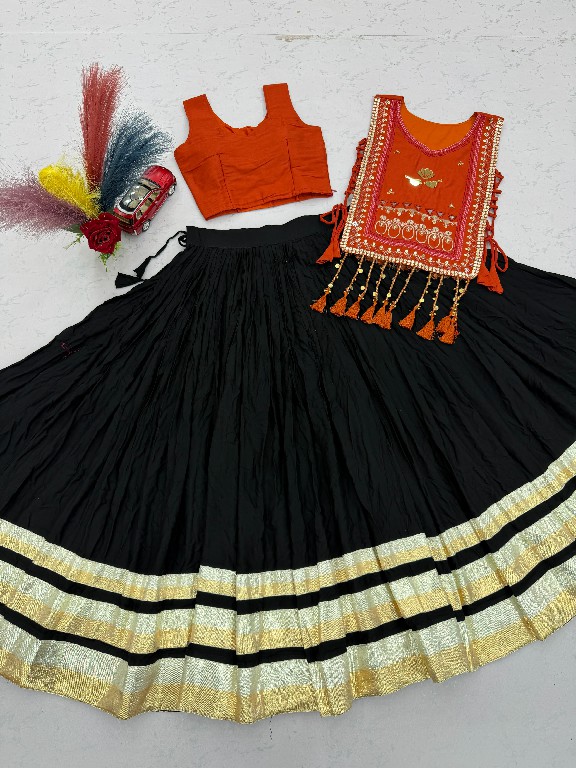 PRISHA CREATION D.NO PC-608 WHOLESALE READYMADE COTTON NAVRATRI SPECIAL HAND WORK LEHENGA CHOLI WITH KOTI FOR EXPORT