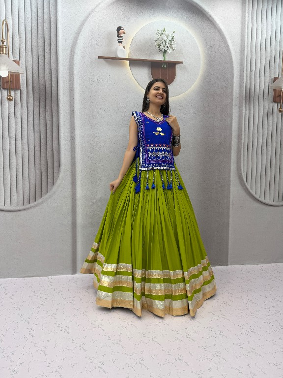 PRISHA CREATION D.NO PC-608 WHOLESALE READYMADE COTTON NAVRATRI SPECIAL HAND WORK LEHENGA CHOLI WITH KOTI FOR EXPORT
