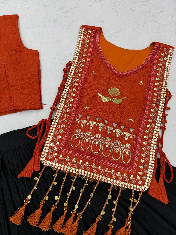 PRISHA CREATION D.NO PC-608 WHOLESALE READYMADE COTTON NAVRATRI SPECIAL HAND WORK LEHENGA CHOLI WITH KOTI FOR EXPORT