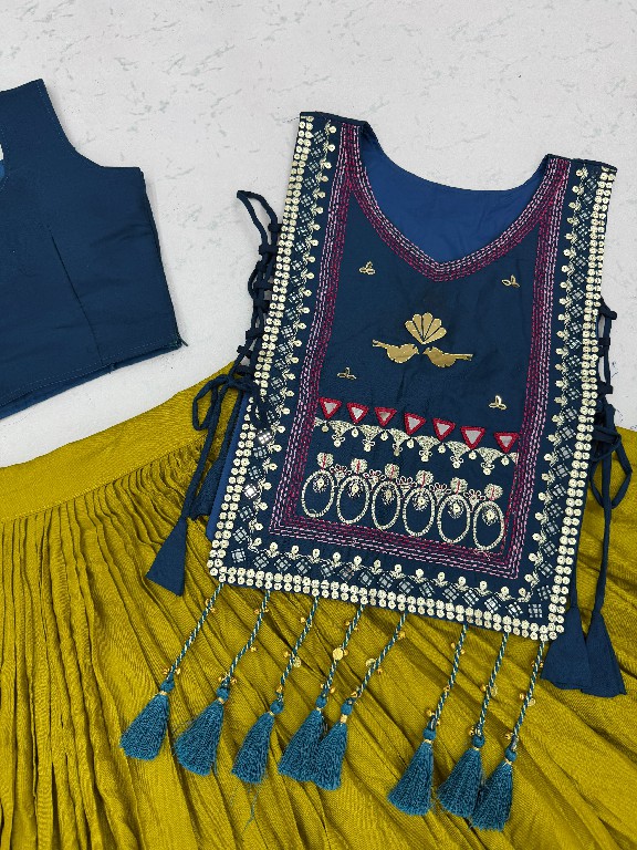 PRISHA CREATION D.NO PC-608 WHOLESALE READYMADE COTTON NAVRATRI SPECIAL HAND WORK LEHENGA CHOLI WITH KOTI FOR EXPORT