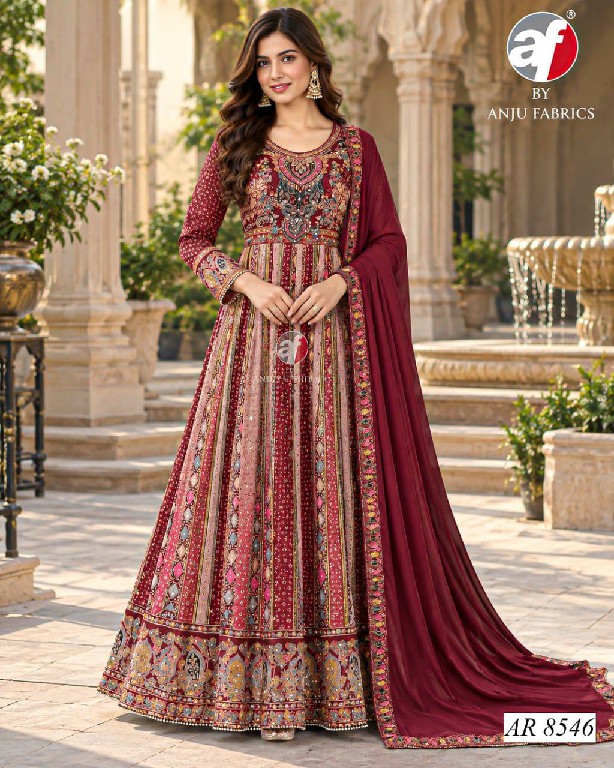 ANJU FAB D.NO AR 8543-8546-8547-8554 WHOLESALE READYMADE PURE CHINON CHIFFON BIG SIZE DESIGNER ANARKALI GOWN WITH DUPATTA COMBO FOR WOMEN ONLINE