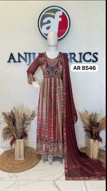 ANJU FAB D.NO AR 8543-8546-8547-8554 WHOLESALE READYMADE PURE CHINON CHIFFON BIG SIZE DESIGNER ANARKALI GOWN WITH DUPATTA COMBO FOR WOMEN ONLINE