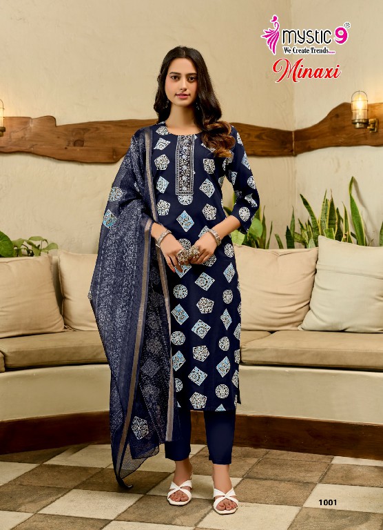 MYSTIC 9 MINAXI VOL 1 WHOLESALE READYMADE PREMIUM COTTON DHABU PRINTED CLASSIC 3 PCS SUITS EXPORTER
