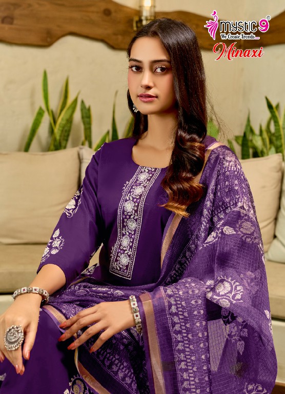 MYSTIC 9 MINAXI VOL 1 WHOLESALE READYMADE PREMIUM COTTON DHABU PRINTED CLASSIC 3 PCS SUITS EXPORTER