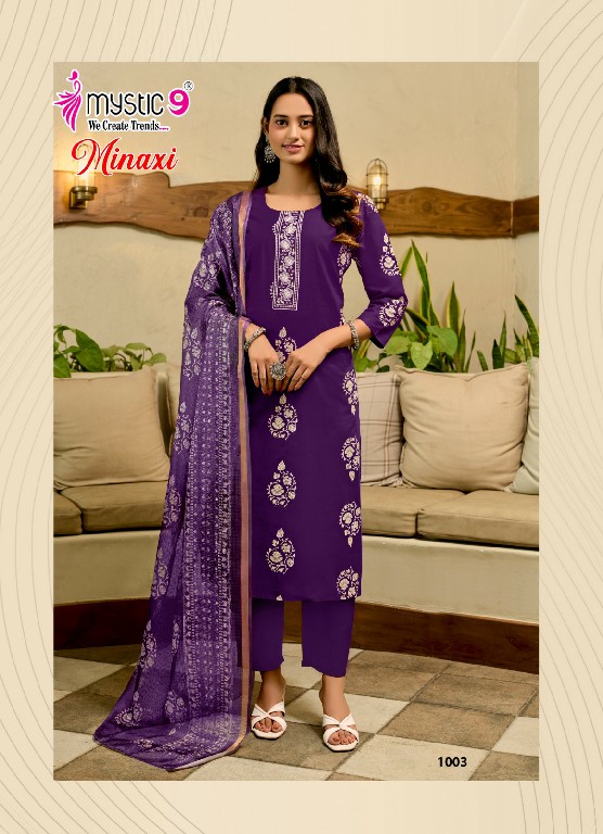 MYSTIC 9 MINAXI VOL 1 WHOLESALE READYMADE PREMIUM COTTON DHABU PRINTED CLASSIC 3 PCS SUITS EXPORTER