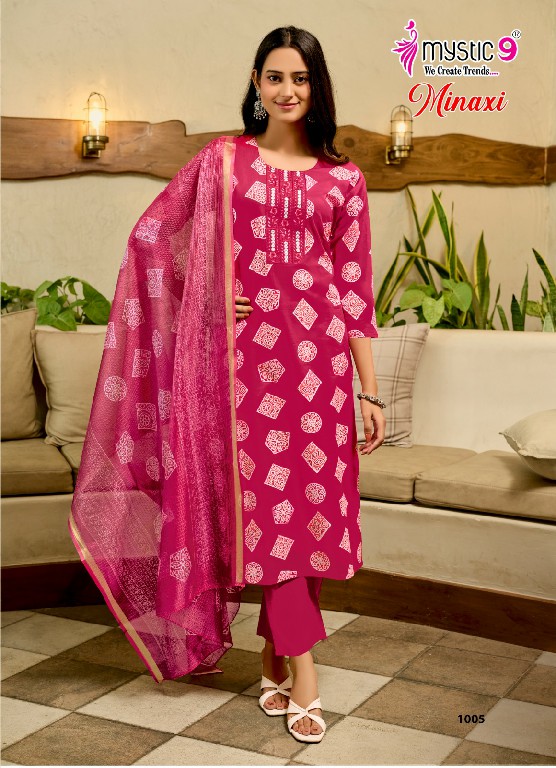 MYSTIC 9 MINAXI VOL 1 WHOLESALE READYMADE PREMIUM COTTON DHABU PRINTED CLASSIC 3 PCS SUITS EXPORTER