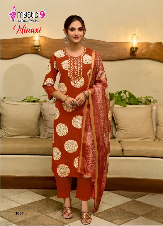 MYSTIC 9 MINAXI VOL 1 WHOLESALE READYMADE PREMIUM COTTON DHABU PRINTED CLASSIC 3 PCS SUITS EXPORTER