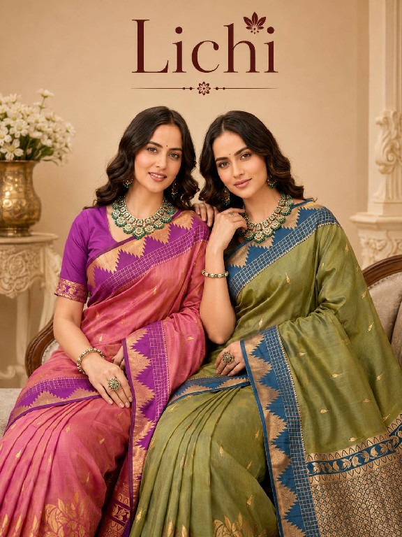 BUNAWAT LICHI SILK WHOLESALE SILK FESTIVE WEAR INDIAN SAREES FOR WOMEN EXPORTER