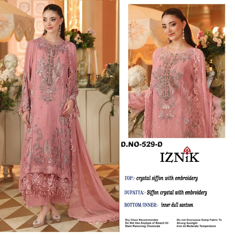 IZNIK FAB D.NO 529 WHOLESALE HEAVY CHIFFON PAKISTANI HIT DESIGN UNSTITCH SALWAR SUITS SUPPLIER
