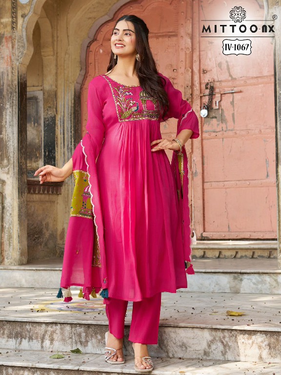 MITTOO NX D.NO 1067-1077-1127 WHOLESALE READYMADE MULL CHANDERI WITH WORK PRETTY LOOK 3 PCS COMBO SET SUITS FOR EXPORT