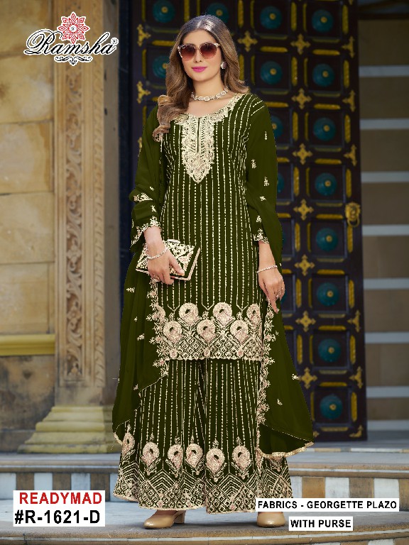 RAMSHA D.NO 1621-1622-1623 WHOLESALE READYMADE GEORGETTE PAKISTANI PLAZZO STYLE 3 PCS SUITS SUPPLIER