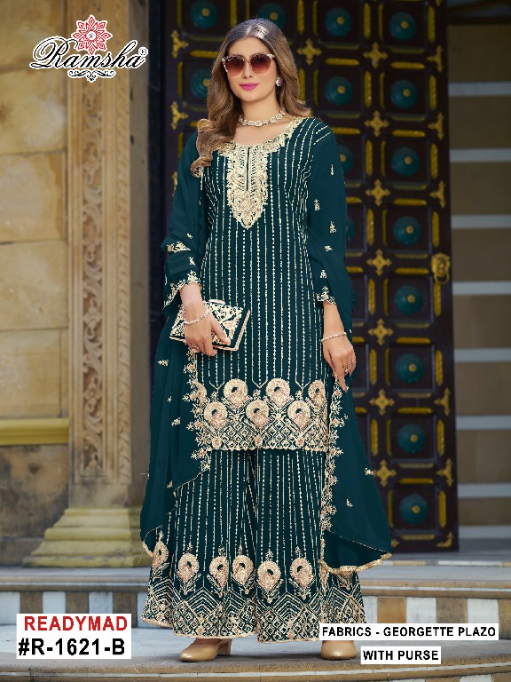 RAMSHA D.NO 1621-1622-1623 WHOLESALE READYMADE GEORGETTE PAKISTANI PLAZZO STYLE 3 PCS SUITS SUPPLIER