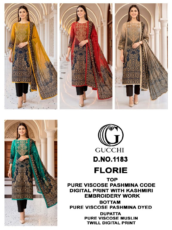 GUCCHI FLORIE D.NO 1183 WHOLESALE VISCOSE PASHMINA WINTER ETHNIC LOOK UNSTITCH SALWAR SUITS FOR EXPORT