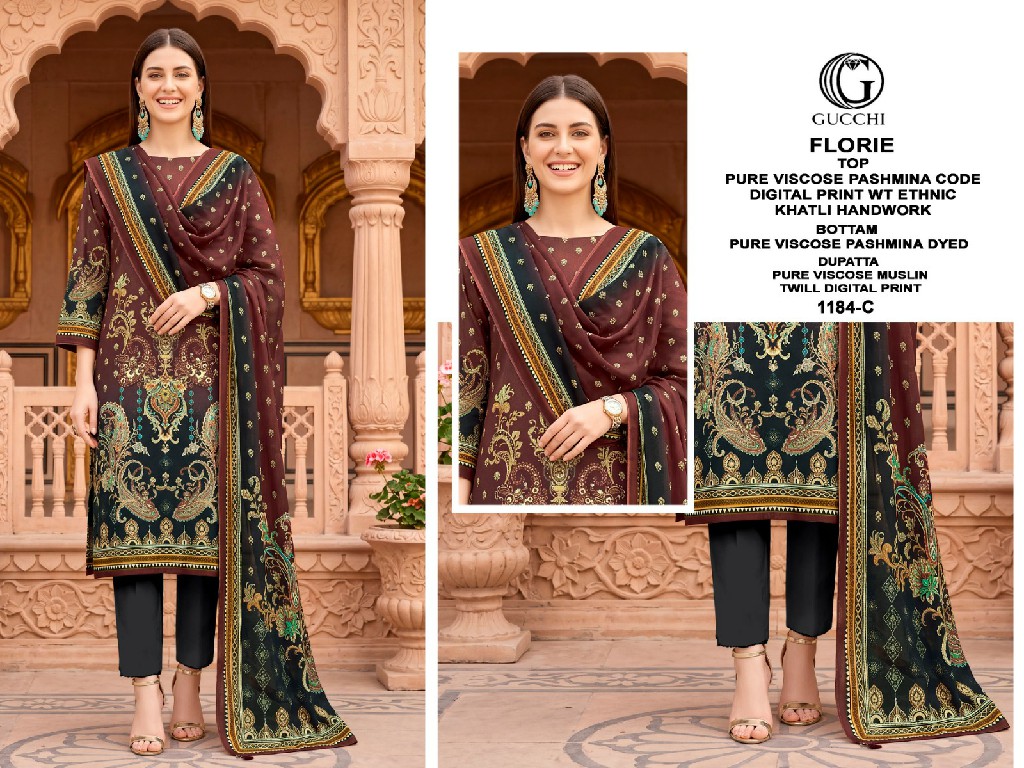 GUCCHI FLORIE D.NO 1184 WHOLESALE VISCOSE PASHMINA WINTER PRETTY LOOK UNSTITCH SALWAR SUITS ONLINE
