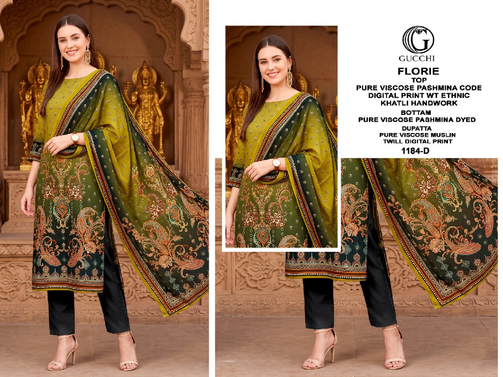 GUCCHI FLORIE D.NO 1184 WHOLESALE VISCOSE PASHMINA WINTER PRETTY LOOK UNSTITCH SALWAR SUITS ONLINE