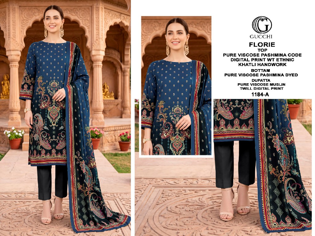GUCCHI FLORIE D.NO 1184 WHOLESALE VISCOSE PASHMINA WINTER PRETTY LOOK UNSTITCH SALWAR SUITS ONLINE