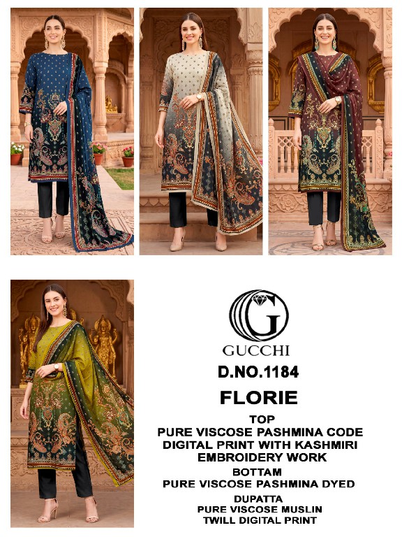 GUCCHI FLORIE D.NO 1184 WHOLESALE VISCOSE PASHMINA WINTER PRETTY LOOK UNSTITCH SALWAR SUITS ONLINE