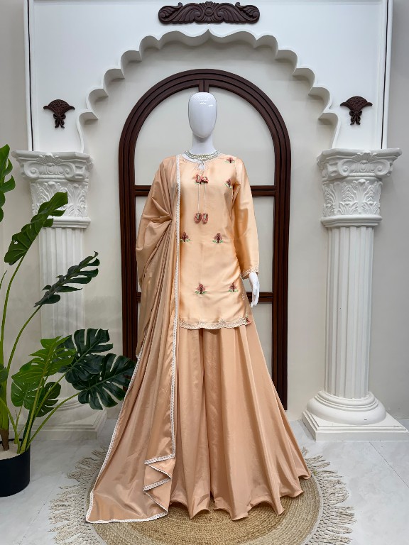 TEXTILEDEAL D.NO 6080 WHOLESALE READYMADE JAPAN SATIN PARTY WEAR TOP PLAZZO WITH DUPATTA ONLINE