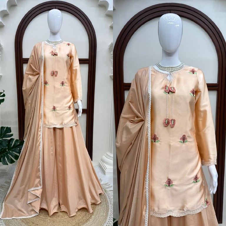 TEXTILEDEAL D.NO 6080 WHOLESALE READYMADE JAPAN SATIN PARTY WEAR TOP PLAZZO WITH DUPATTA ONLINE