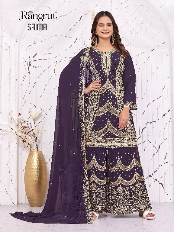 RANGRUT SAIMA WHOLESALE READYMADE BLOOMING GEORGETTE BIG SIZE HEAVY EMBROIDERY PLAZZO STYLE 3 PCS SUITS EXPORTER
