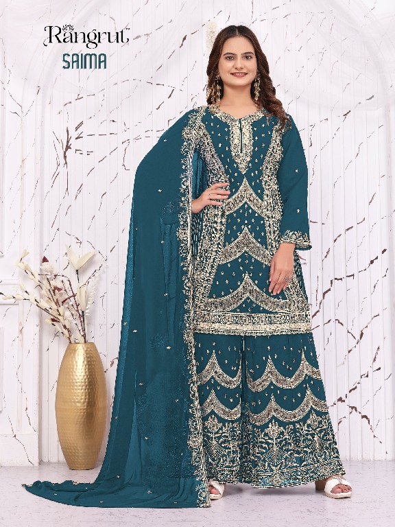 RANGRUT SAIMA WHOLESALE READYMADE BLOOMING GEORGETTE BIG SIZE HEAVY EMBROIDERY PLAZZO STYLE 3 PCS SUITS EXPORTER