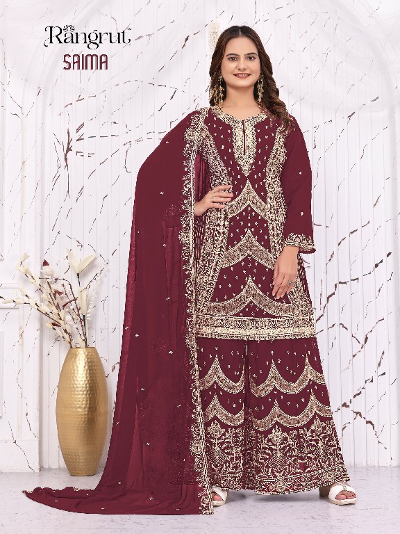 RANGRUT SAIMA WHOLESALE READYMADE BLOOMING GEORGETTE BIG SIZE HEAVY EMBROIDERY PLAZZO STYLE 3 PCS SUITS EXPORTER