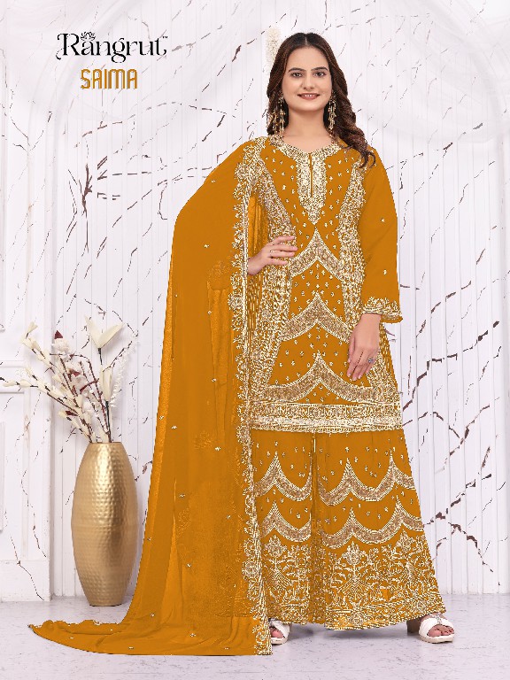 RANGRUT SAIMA WHOLESALE READYMADE BLOOMING GEORGETTE BIG SIZE HEAVY EMBROIDERY PLAZZO STYLE 3 PCS SUITS EXPORTER
