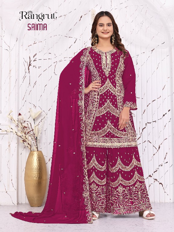 RANGRUT SAIMA WHOLESALE READYMADE BLOOMING GEORGETTE BIG SIZE HEAVY EMBROIDERY PLAZZO STYLE 3 PCS SUITS EXPORTER