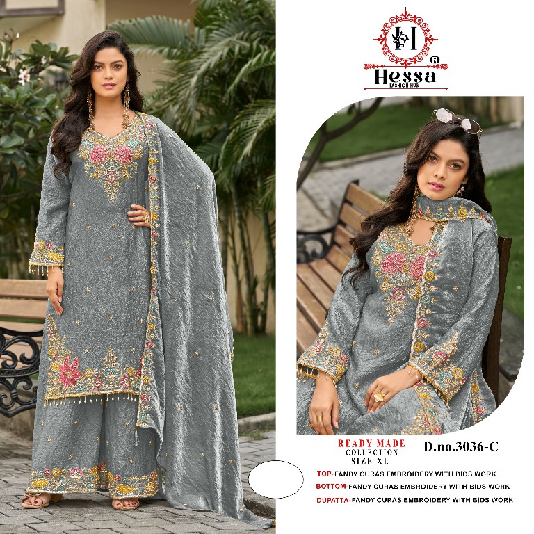 HESSA D.NO 3036 WHOLESALE READYMADE HEAVY FANDY CRUSH BEATS WORK 3 PCS SUITS SUPPLIER