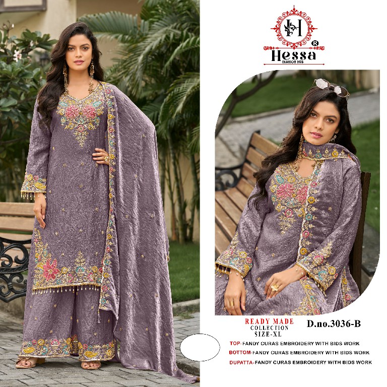 HESSA D.NO 3036 WHOLESALE READYMADE HEAVY FANDY CRUSH BEATS WORK 3 PCS SUITS SUPPLIER