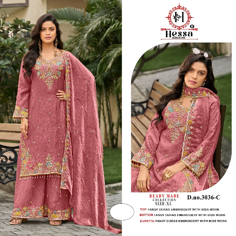 HESSA D.NO 3036 WHOLESALE READYMADE HEAVY FANDY CRUSH BEATS WORK 3 PCS SUITS SUPPLIER