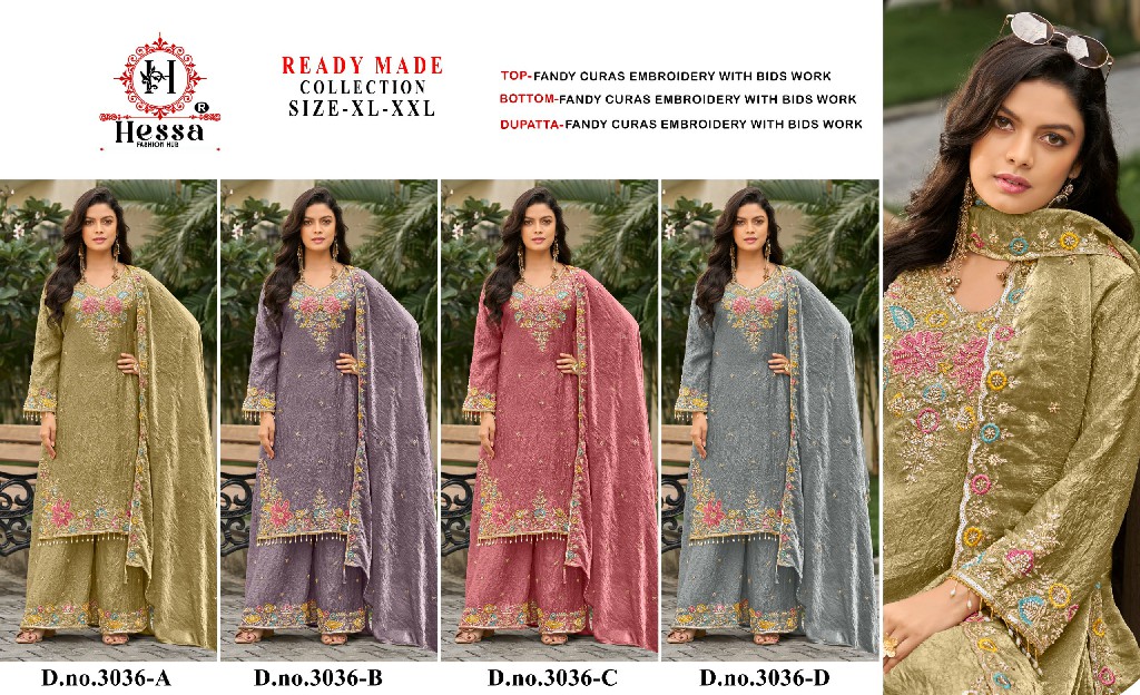 HESSA D.NO 3036 WHOLESALE READYMADE HEAVY FANDY CRUSH BEATS WORK 3 PCS SUITS SUPPLIER