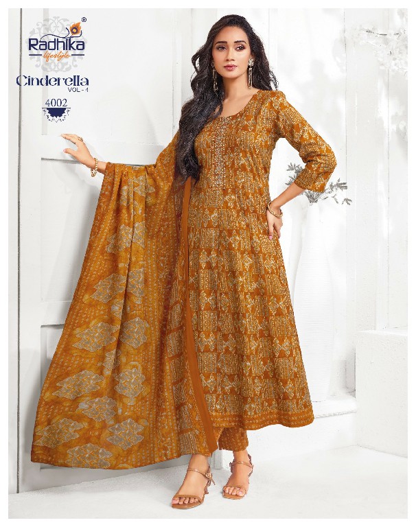 RADHIKA LIFESTYLE CINDRELLA VOL 4 WHOLESALE READYMADE COTTON WITH EMBROIDERY BIG SIZE ANARKALI STYLE 3 PCS SUITS FOR EXPORT