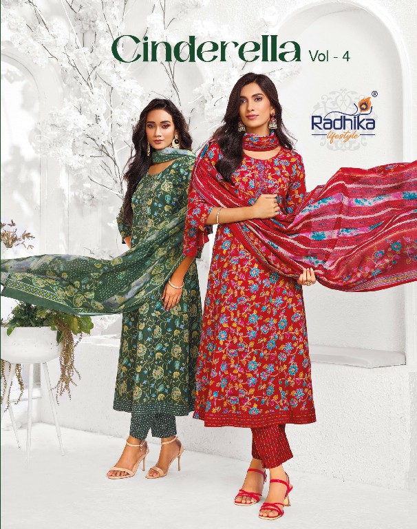 RADHIKA LIFESTYLE CINDRELLA VOL 4 WHOLESALE READYMADE COTTON WITH EMBROIDERY BIG SIZE ANARKALI STYLE 3 PCS SUITS FOR EXPORT