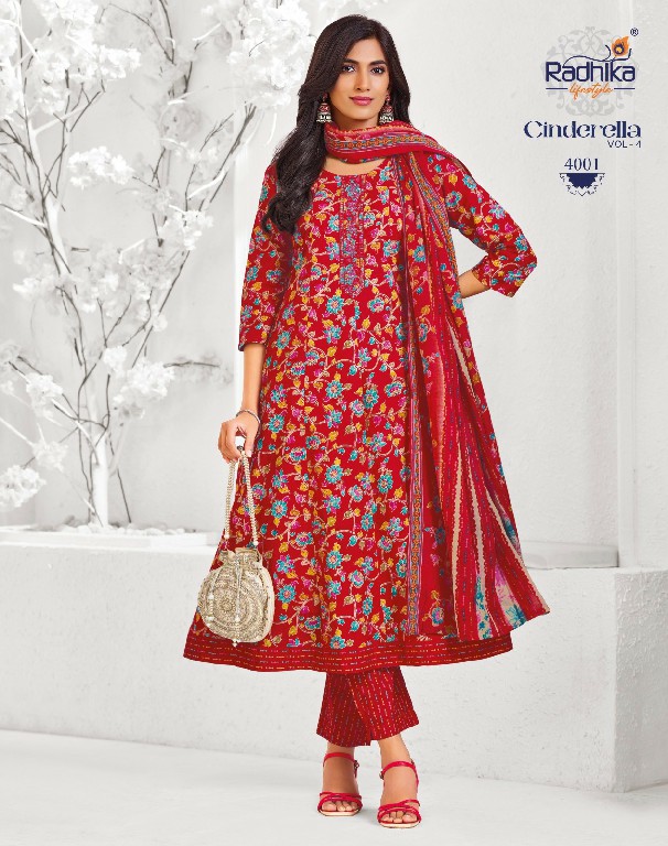 RADHIKA LIFESTYLE CINDRELLA VOL 4 WHOLESALE READYMADE COTTON WITH EMBROIDERY BIG SIZE ANARKALI STYLE 3 PCS SUITS FOR EXPORT