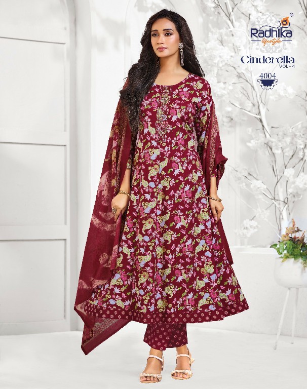 RADHIKA LIFESTYLE CINDRELLA VOL 4 WHOLESALE READYMADE COTTON WITH EMBROIDERY BIG SIZE ANARKALI STYLE 3 PCS SUITS FOR EXPORT