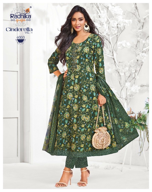 RADHIKA LIFESTYLE CINDRELLA VOL 4 WHOLESALE READYMADE COTTON WITH EMBROIDERY BIG SIZE ANARKALI STYLE 3 PCS SUITS FOR EXPORT