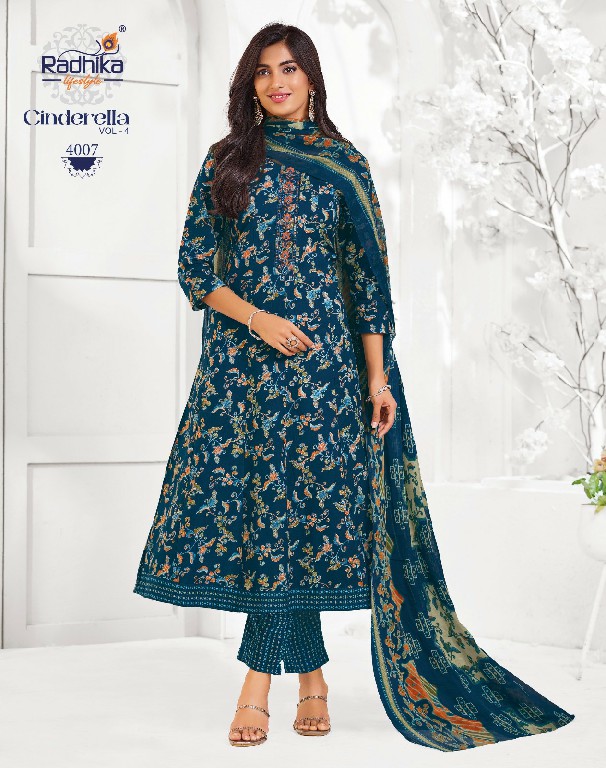 RADHIKA LIFESTYLE CINDRELLA VOL 4 WHOLESALE READYMADE COTTON WITH EMBROIDERY BIG SIZE ANARKALI STYLE 3 PCS SUITS FOR EXPORT