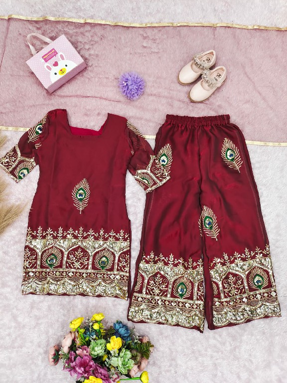 TEXTILEDEAL LAUNCH READYMADE HEAVY FENDY SILK FESTIVE WEAR SHARARA STYLE 3 PCS SUITS FOR KIDS ONLINE