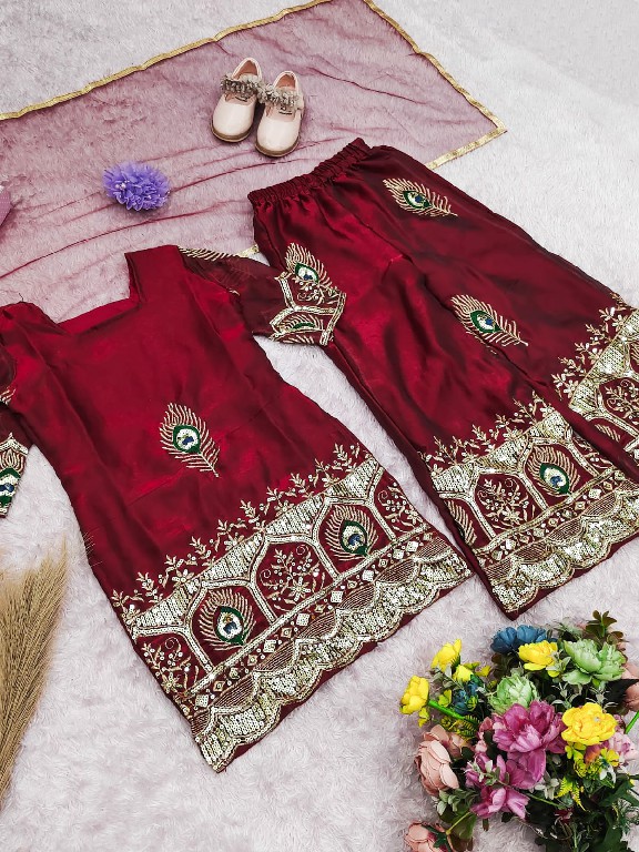 TEXTILEDEAL LAUNCH READYMADE HEAVY FENDY SILK FESTIVE WEAR SHARARA STYLE 3 PCS SUITS FOR KIDS ONLINE
