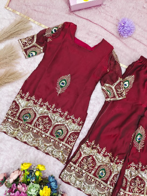 TEXTILEDEAL LAUNCH READYMADE HEAVY FENDY SILK FESTIVE WEAR SHARARA STYLE 3 PCS SUITS FOR KIDS ONLINE