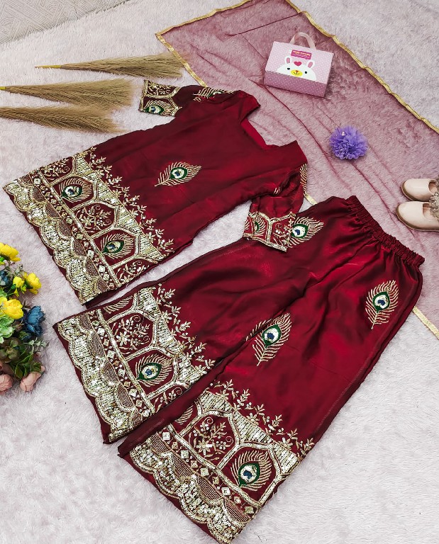 TEXTILEDEAL LAUNCH READYMADE HEAVY FENDY SILK FESTIVE WEAR SHARARA STYLE 3 PCS SUITS FOR KIDS ONLINE