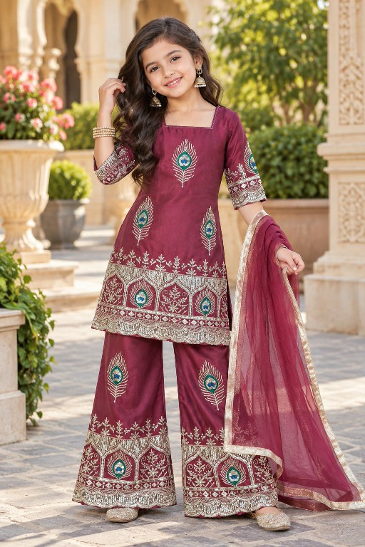 TEXTILEDEAL LAUNCH READYMADE HEAVY FENDY SILK FESTIVE WEAR SHARARA STYLE 3 PCS SUITS FOR KIDS ONLINE