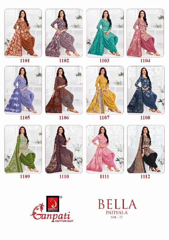 GANPATI BELLA PATIYALA VOL 11 WHOLESALE READYMADE COTTON DAILY WEAR 3 PCS SUITS EXPORTER