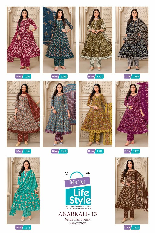 MCM LIFESTYLE ANARKALI VOL 13 WHOLESALE READYMADE BIG SIZE ELEGANT FANCY LONG ANARAKALI KURTI PANT WITH DUPATTA SUPPLIER